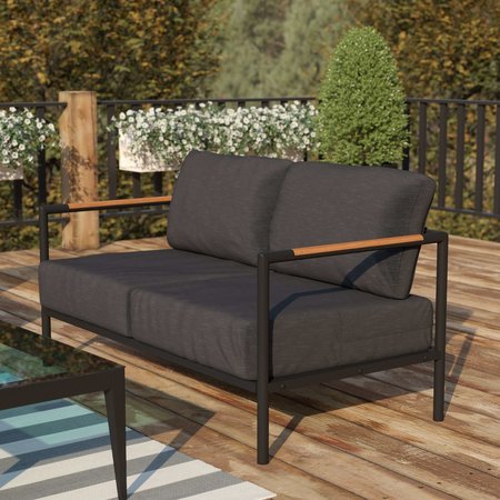 FLASH FURNITURE Black Teak Accented Loveseat with Cushions GM-201027-2S-CH-GG
